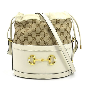 GUCCI Shoulder Bag Horsebit Leather VS Canvas Ivory Women's 602118 99946g