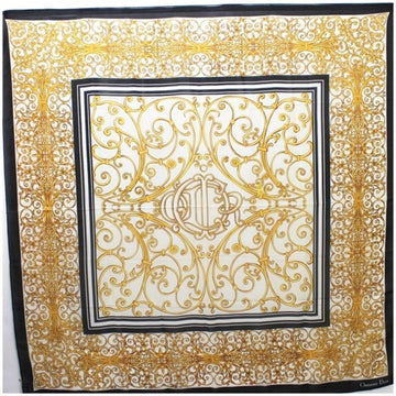 Christian Dior Large Silk Scarf Muffler Black x White Chiffon Women's