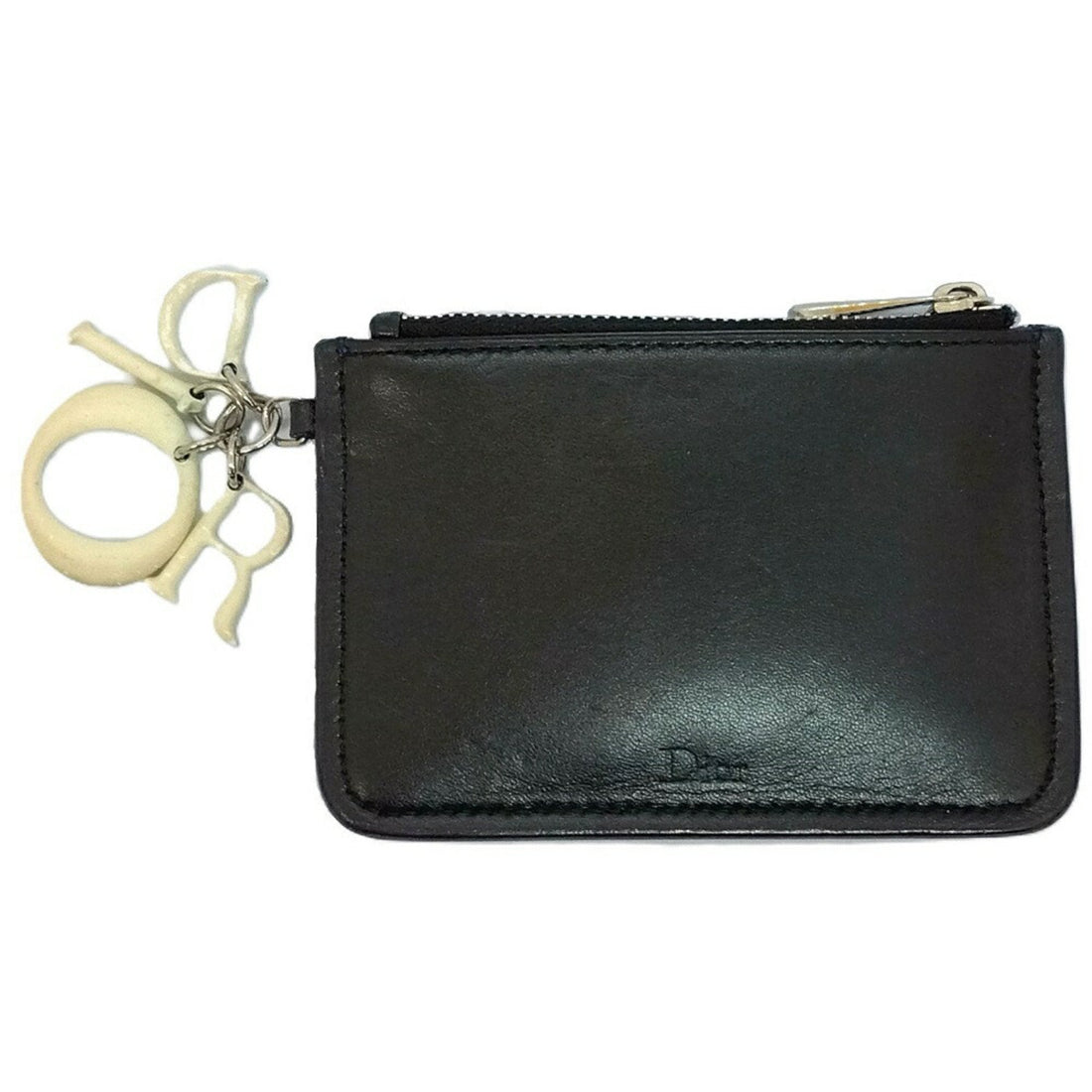 Christian Dior Dior Coin Purse Mesh Beads Case Canvas Leather Blue