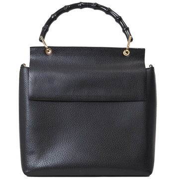 Gucci Old Bamboo Handbag Black 001?1886 Women's Leather Shoulder Bag GUCCI