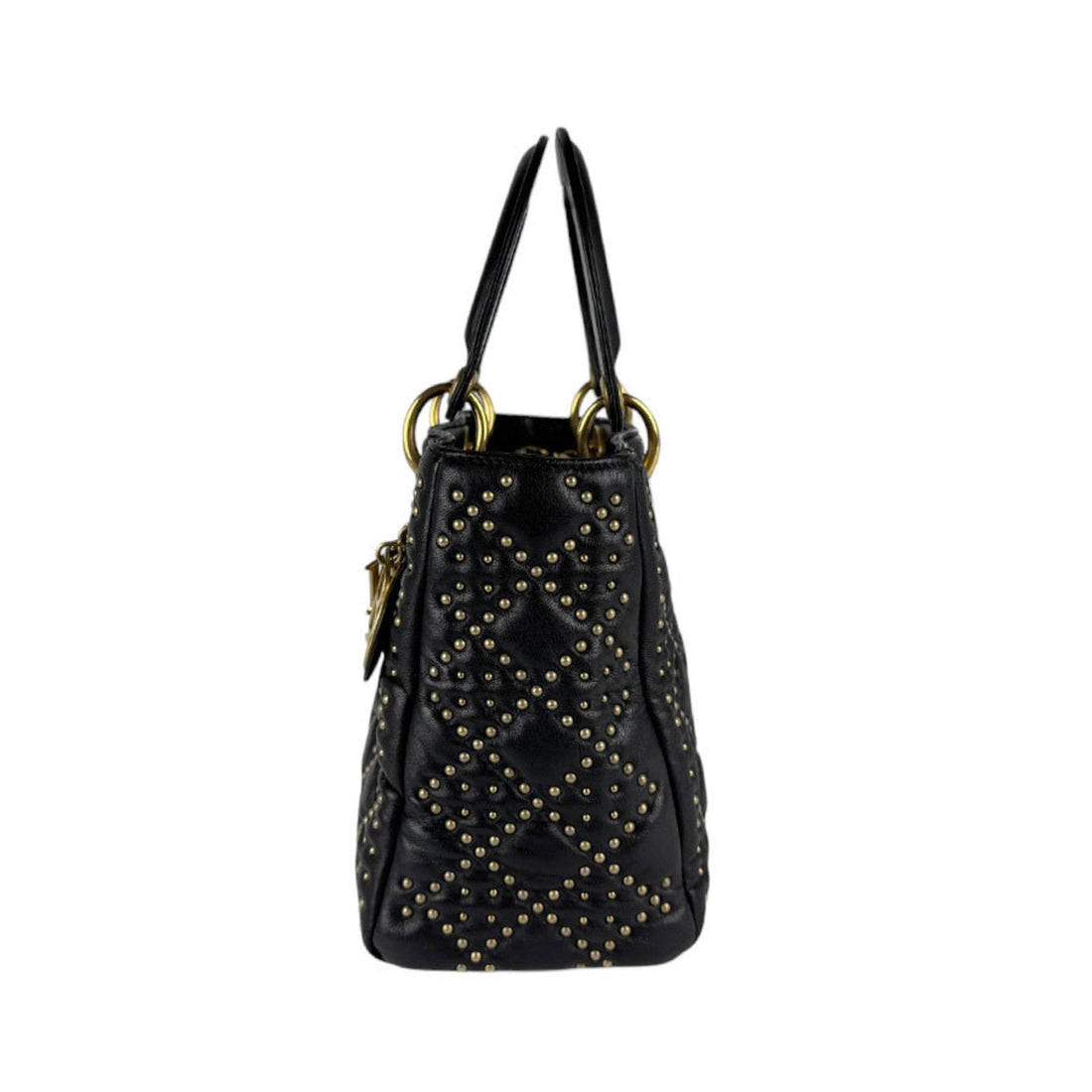Christian Dior handbag shoulder bag Lady leather metal black gold women's z4690