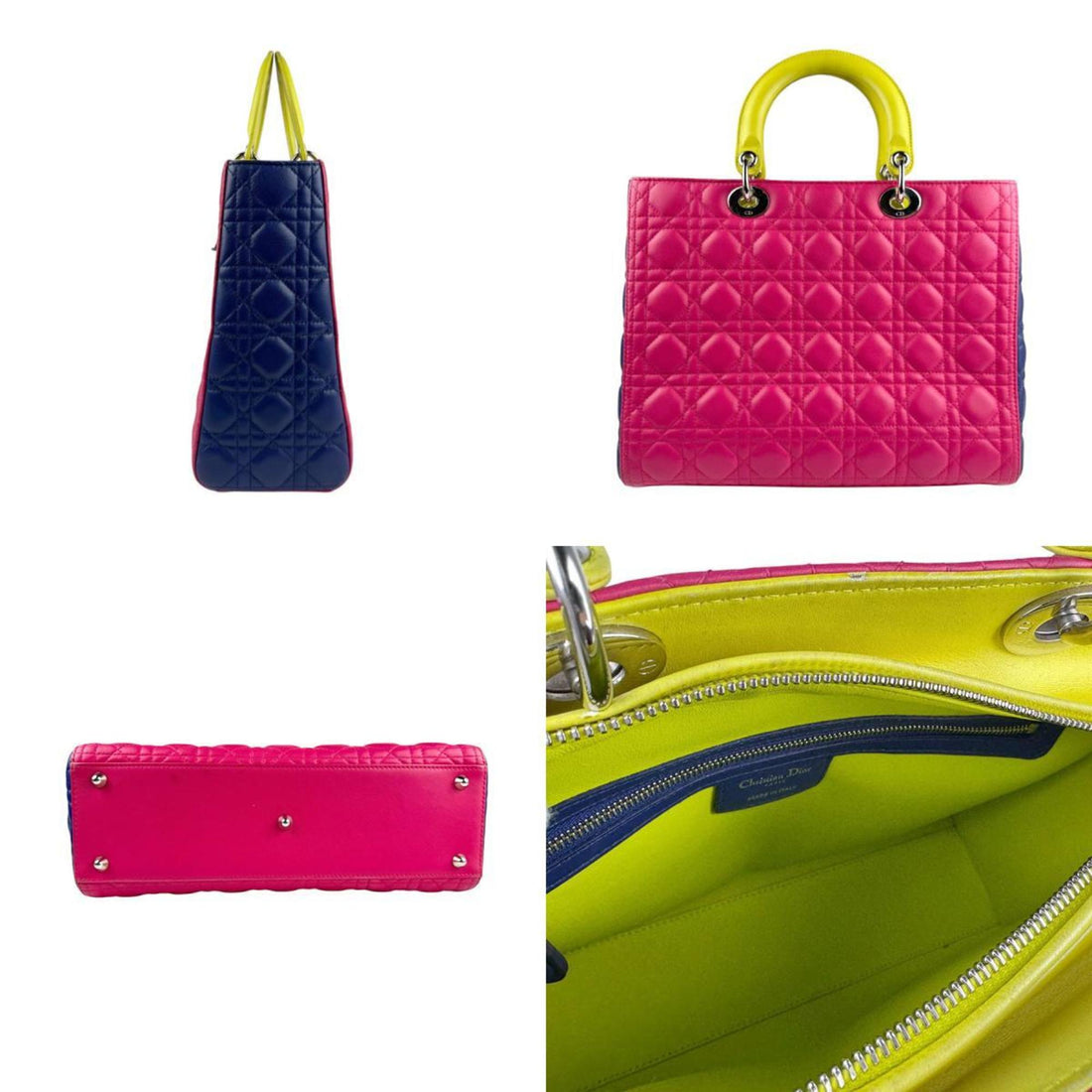 Christian Dior handbag shoulder bag Lady lambskin blue x pink yellow women's z5536