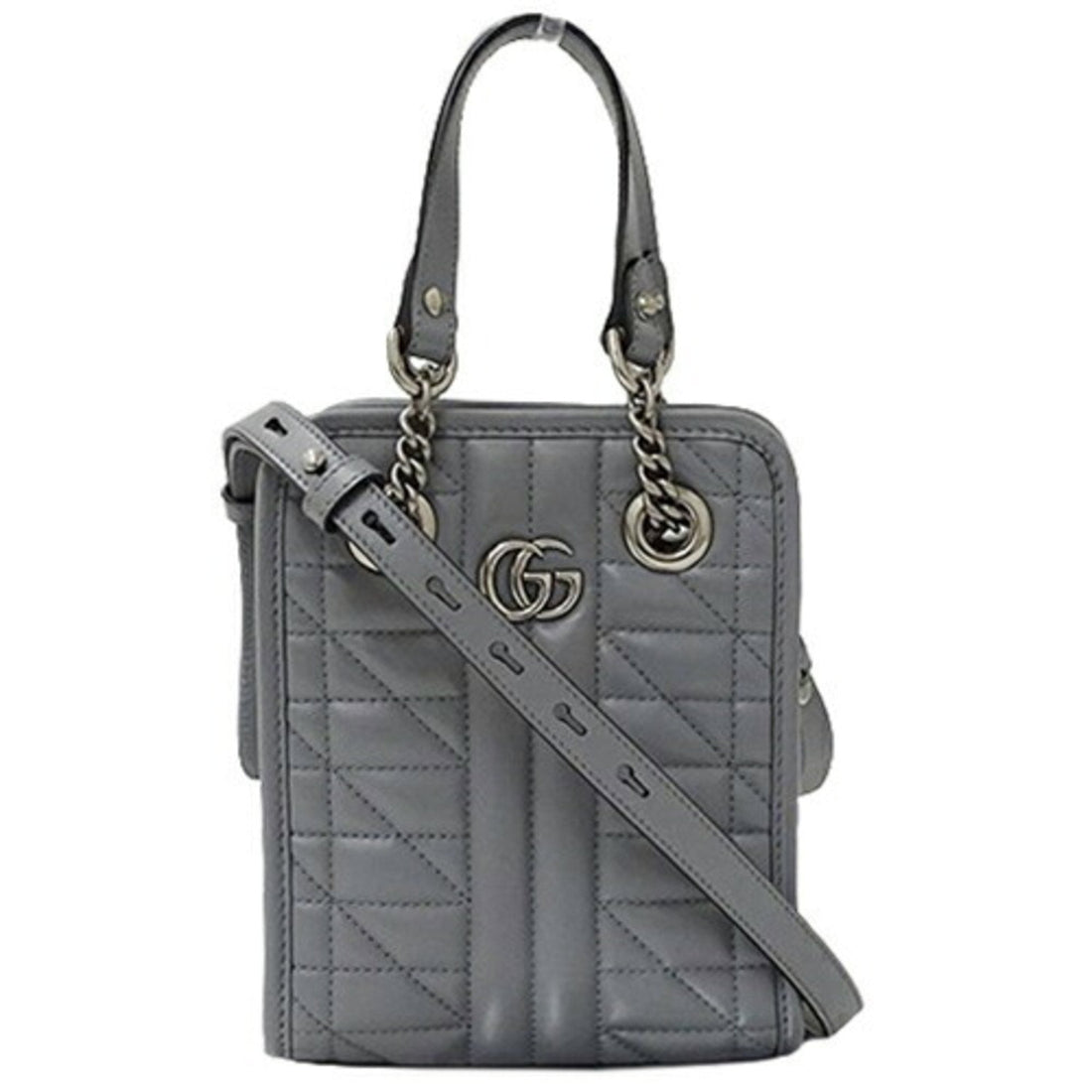 GUCCI Bag Women's Handbag Shoulder 2way VS Marmont Leather Grey 696123 Quilted