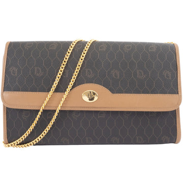 Christian Dior Honeycomb Chain Shoulder Bag PVC|Leather Dark Brown Women's
