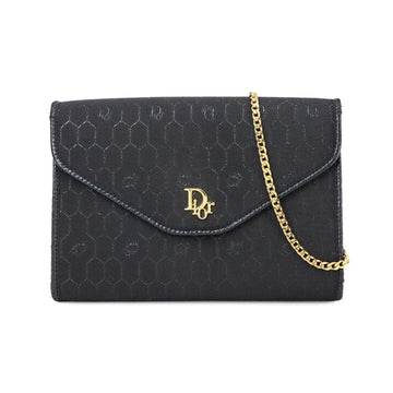 Christian Dior Honeycomb 2way Clutch Shoulder Bag Canvas Leather Black Gold Metal Fittings