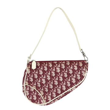 Christian Dior Shoulder Bag Trotter Patent Leather Red Off-White Silver Women's Z5809