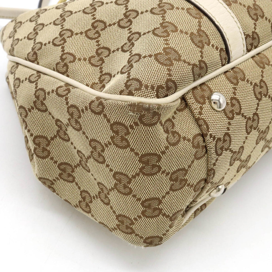GUCCI VS Twins Canvas Tote Bag Shoulder Leather Khaki Beige Ivory 232957