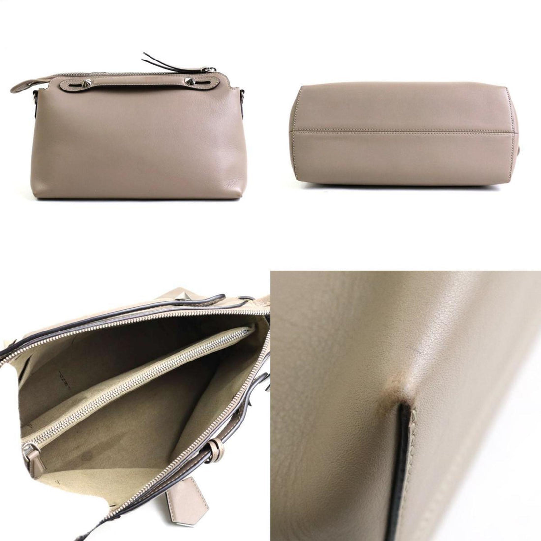 FENDI Handbag Shoulder Bag Visible Medium Leather Greige Women's 8BL146?1D5