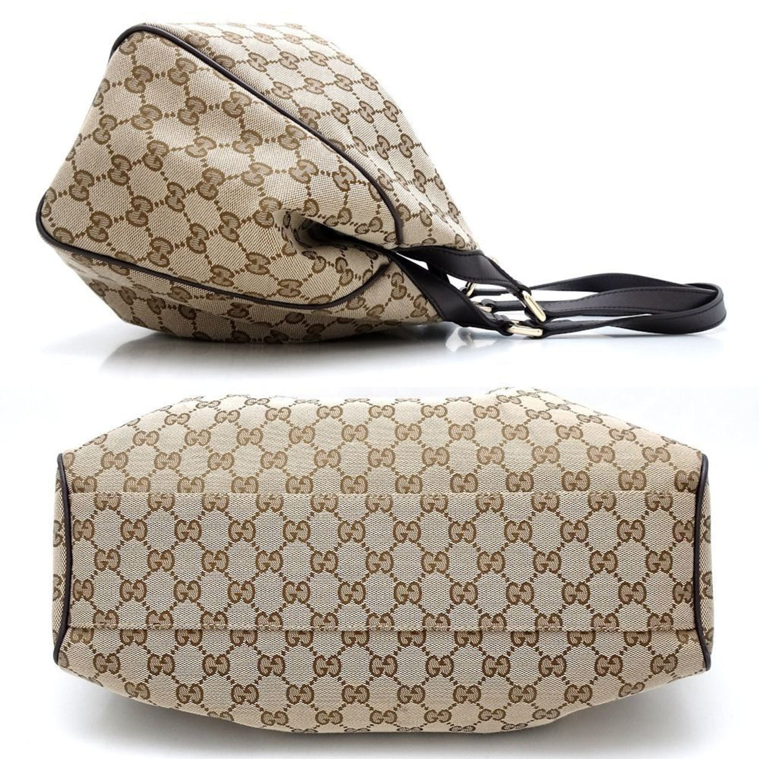 GUCCI 388919 Tote Bag VS Canvas x Leather Beige Dark Brown 351917