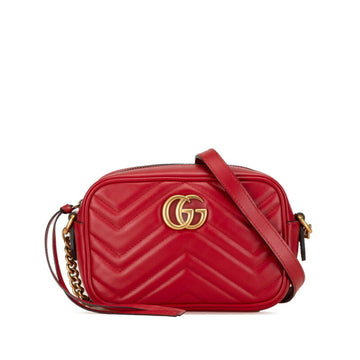 Gucci VS Marmont Quilted Chain Shoulder Bag 448065 Red Leather Women's GUCCI