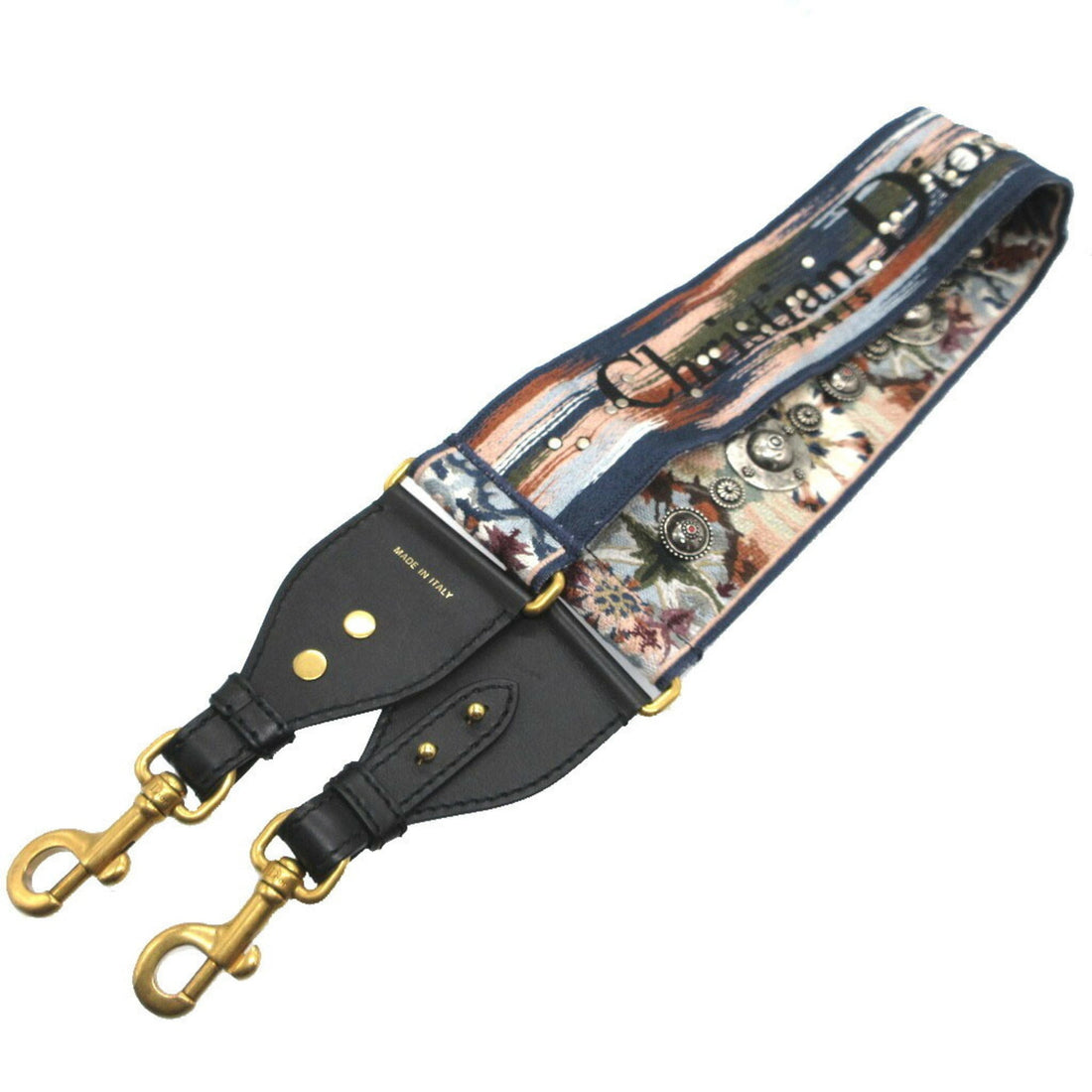 Christian Dior Embroidery Canvas Leather Black Multicolor Shoulder Strap 0145Christian