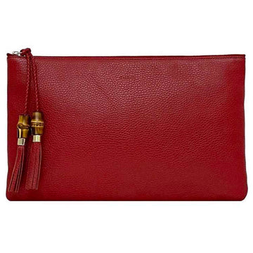 Gucci Clutch Bag Red Bamboo 449653 Pouch Leather GUCCI Handbag Tassel Women's Compact
