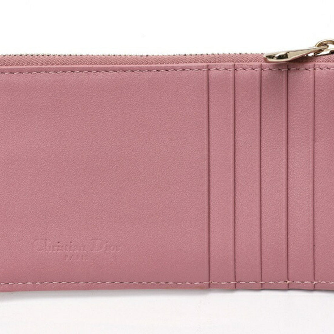 Christian Dior Dior DIOR Lady Zip Card Holder Coin Case Cannage Calfskin Pink S-157570