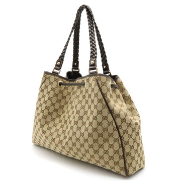 GUCCI VS Canvas Tote Bag Shoulder Tassel Leather Khaki Beige Dark Brown 170206