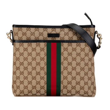 Gucci VS Canvas Sherry Line Shoulder Bag 388926 Beige Black Leather Women's GUCCI