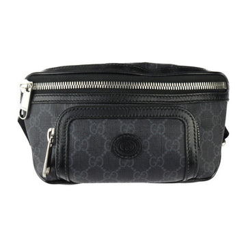 GUCCI Interlocking G Belt Bag Waist 682933 VS Supreme Canvas Leather Black Grey Pouch