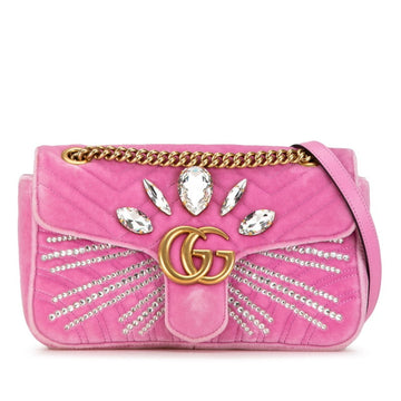 Gucci VS Marmont Crystal Jewel Chain Shoulder Bag 443497 Pink Velvet Women's GUCCI