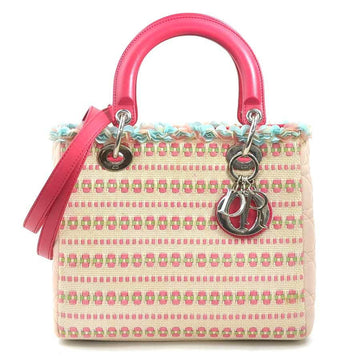 Christian Dior handbag shoulder bag Lady canvas leather pink ladies 90090a