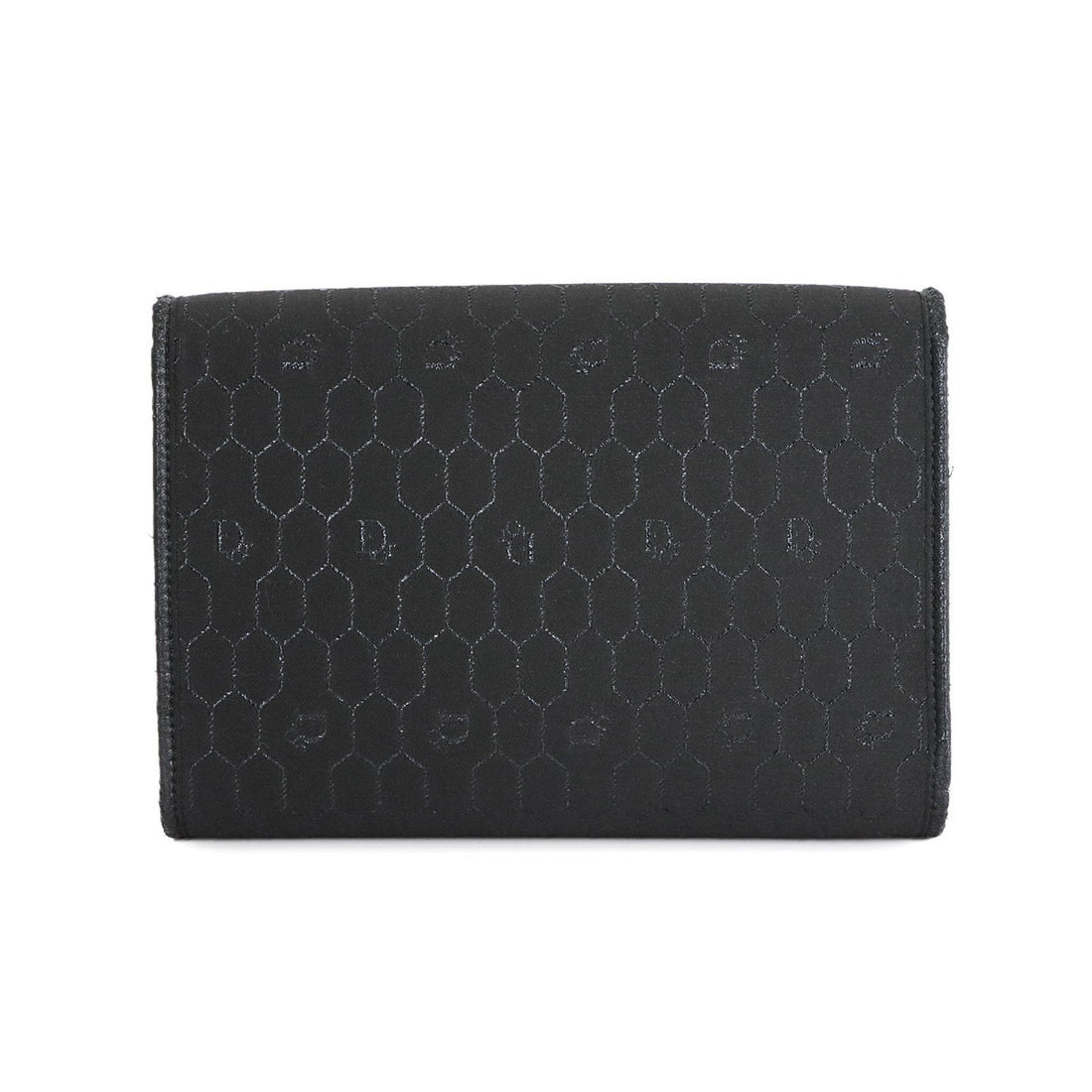 Christian Dior Honeycomb 2way Clutch Shoulder Bag Canvas Leather Black Gold Metal Fittings