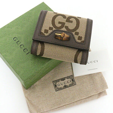 GUCCI Jumbo VS Diana Bamboo Compact Wallet Bifold L-shaped Zipper Coin Purse Canvas 658635 Brown Gold Hardware