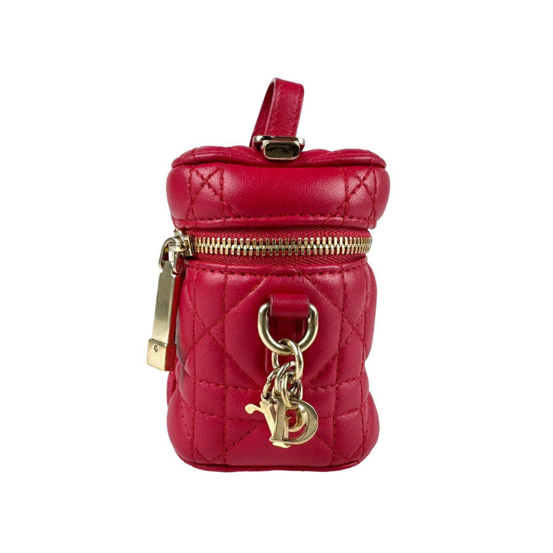 Christian Dior Shoulder Bag Micro Vanity Cannage Leather Red Gold Women's z5779