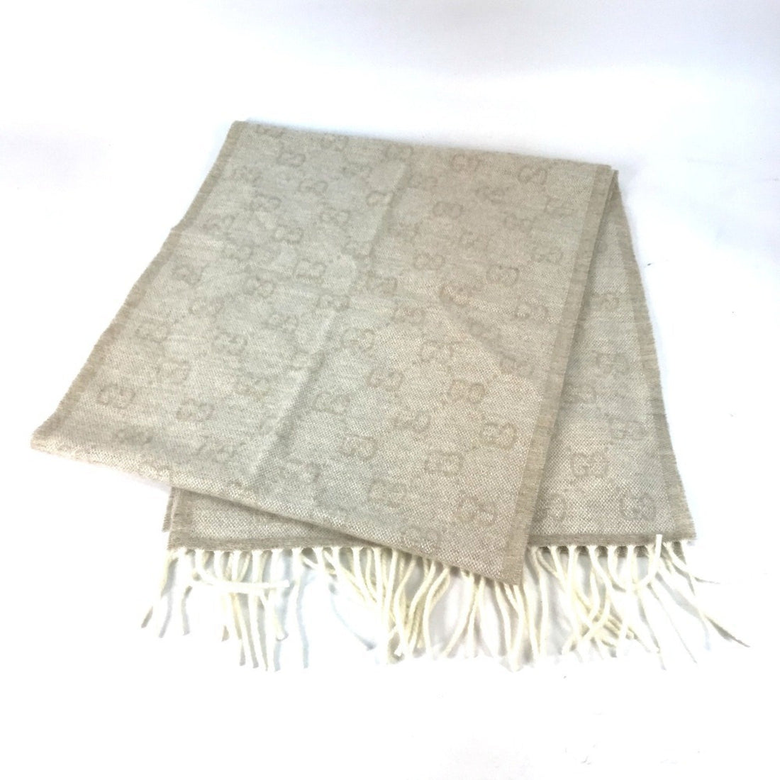 GUCCI 570603 VS Sherry Line Scarf Wool Men's Beige
