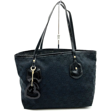 GUCCI 211976 Tote Bag Handbag Black VS Canvas Leather Enamel Heart Charm Women's