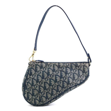 Christian Dior Shoulder Bag Trotter Saddle Pouch Canvas Navy Gold Women's W1124G