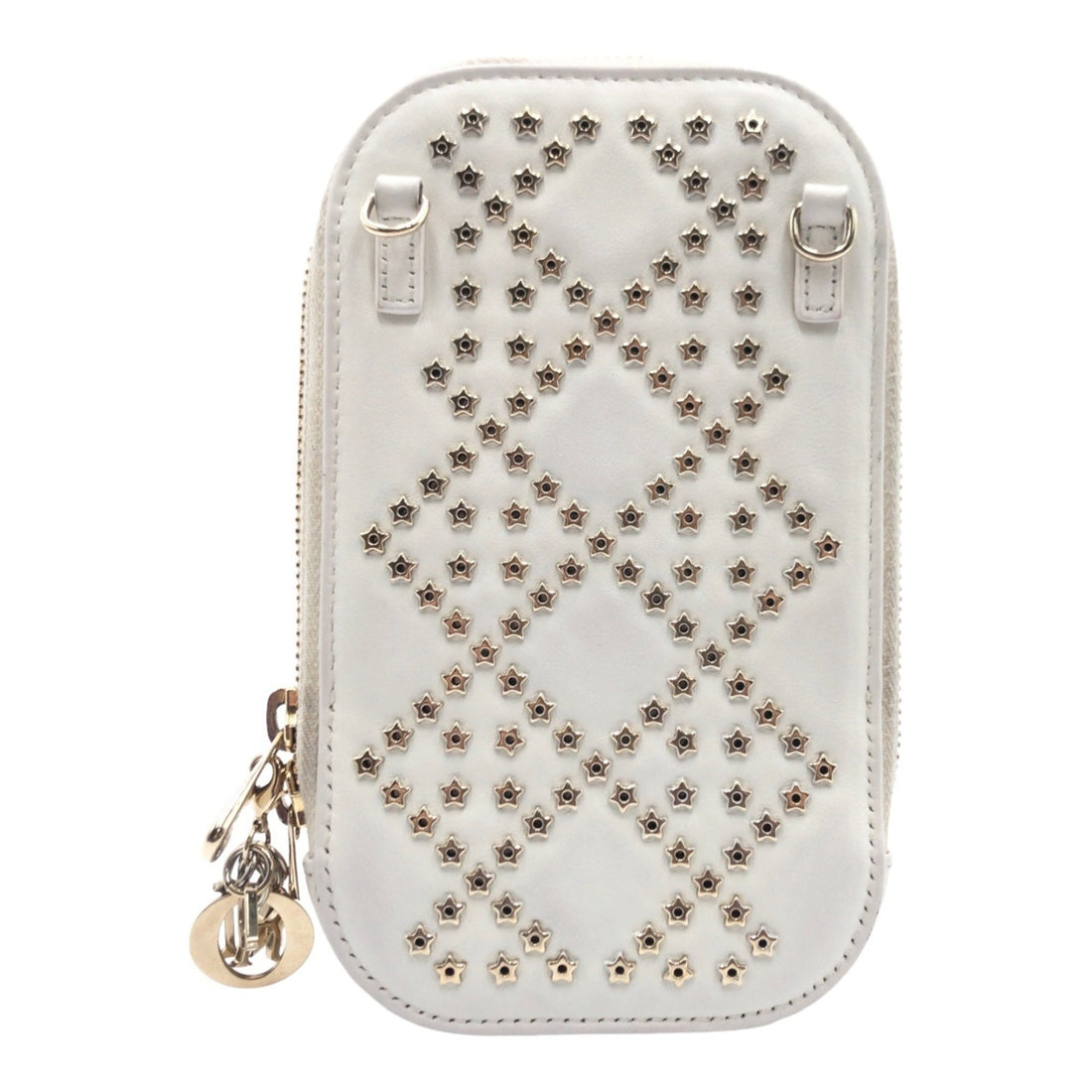 Christian Dior Dior Lady White Gold Hardware Leather S0872BNHB Shoulder Bag Phone Pouch Case Women's