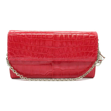 Christian Dior Dior Chain Wallet Bi-fold Long Leather Women's Pink