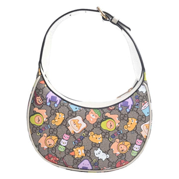 GUCCI VS Supreme Half Moon Shape Animal Print One Shoulder Bag 726843 Beige White Women's