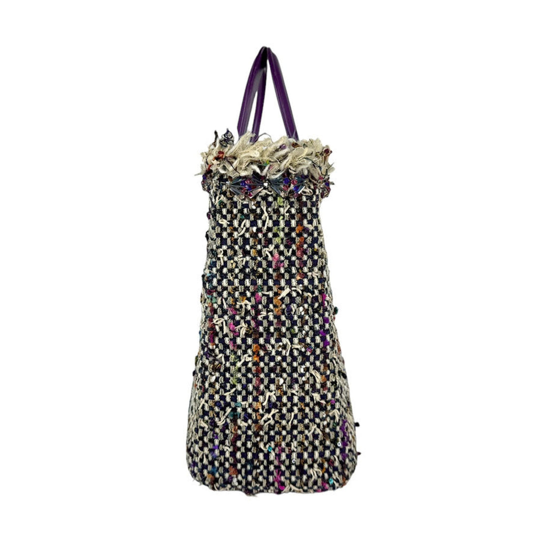 Christian Dior handbag shoulder bag Lady tweed leather multicolor purple silver ladies n0969
