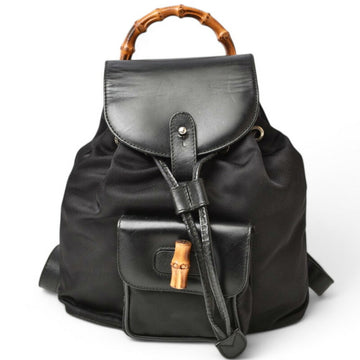 GUCCI Bamboo Backpack Canvas Leather Black