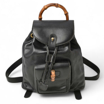 GUCCI Bamboo Backpack Leather Black