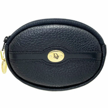 Christian Dior Coin Case Purse Leather Black Oval Old Classic C.Dior TT-14364