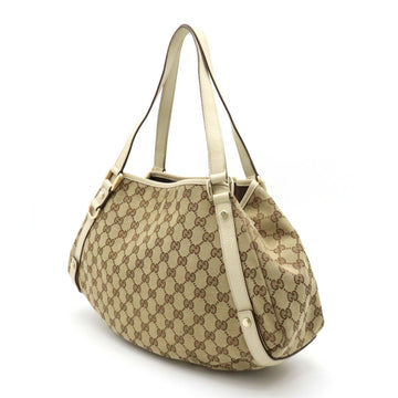 GUCCI VS Canvas Tote Bag Shoulder Leather Khaki Beige Light 130736