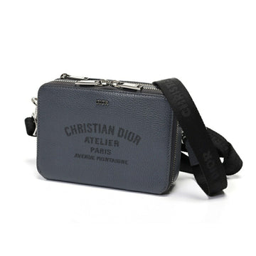 Christian Dior Dior DIOR Atelier Zip Pouch Bag with Strap Leather Blue Gray S-157535