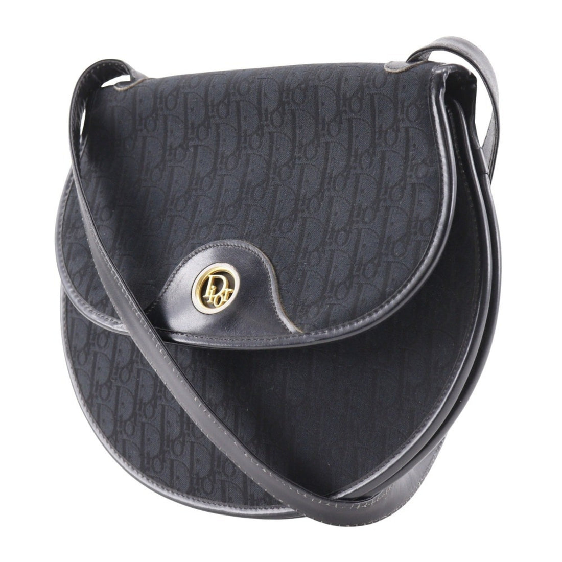 Christian Dior Dior Trotter Shoulder Bag Canvas Black Snap Button Women's H130625545