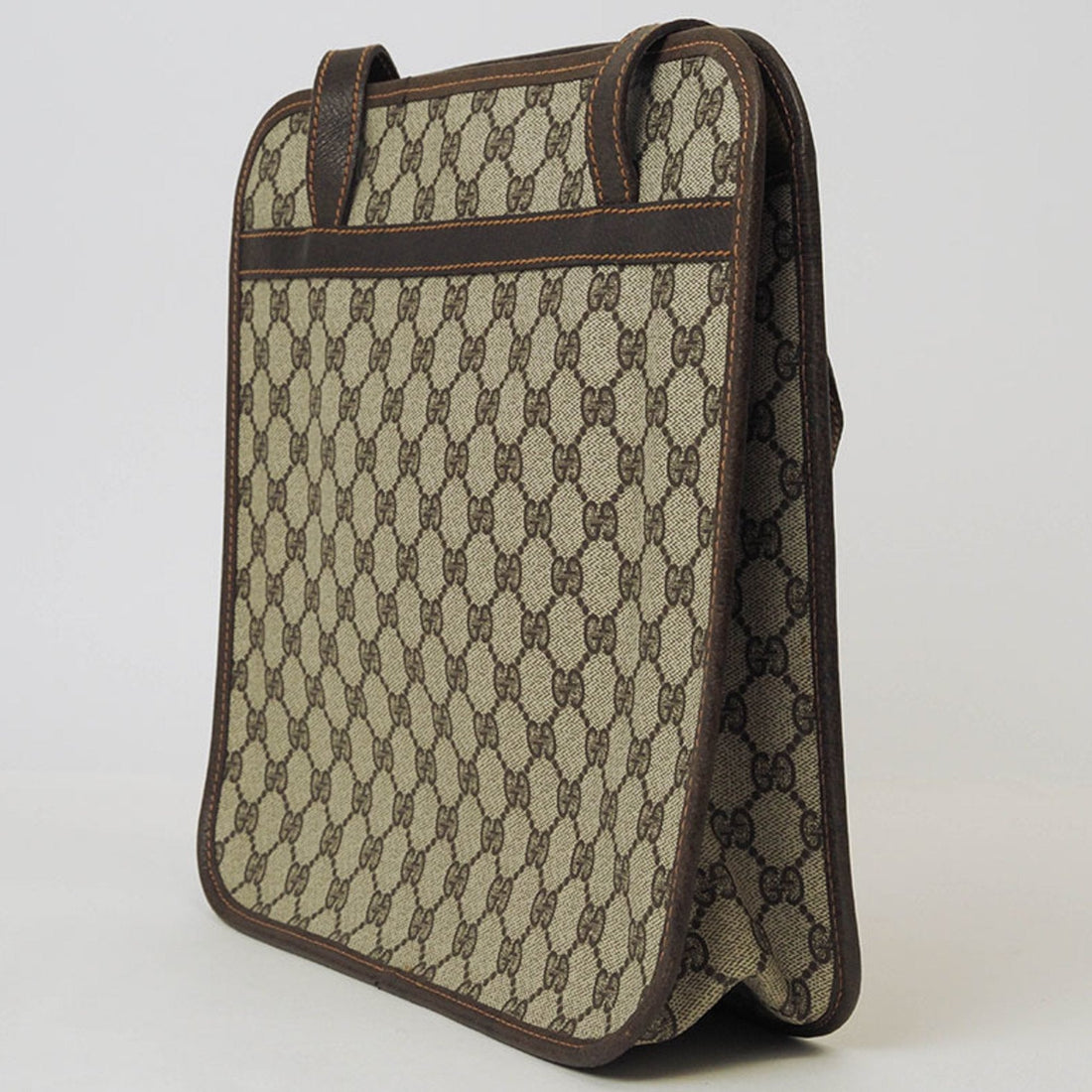 Gucci Old VS Plus Handbag Tote Bag Beige Brown Women's PVC Leather Crest Engraved GUCCI