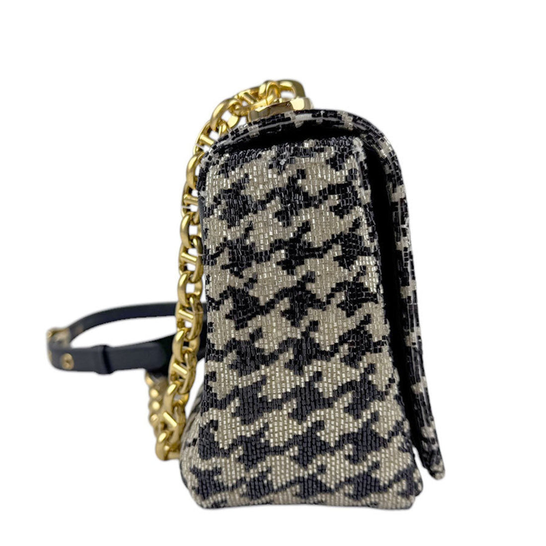 Christian Dior Shoulder Bag Caro Beads Beige Black Gold Women's n1030
