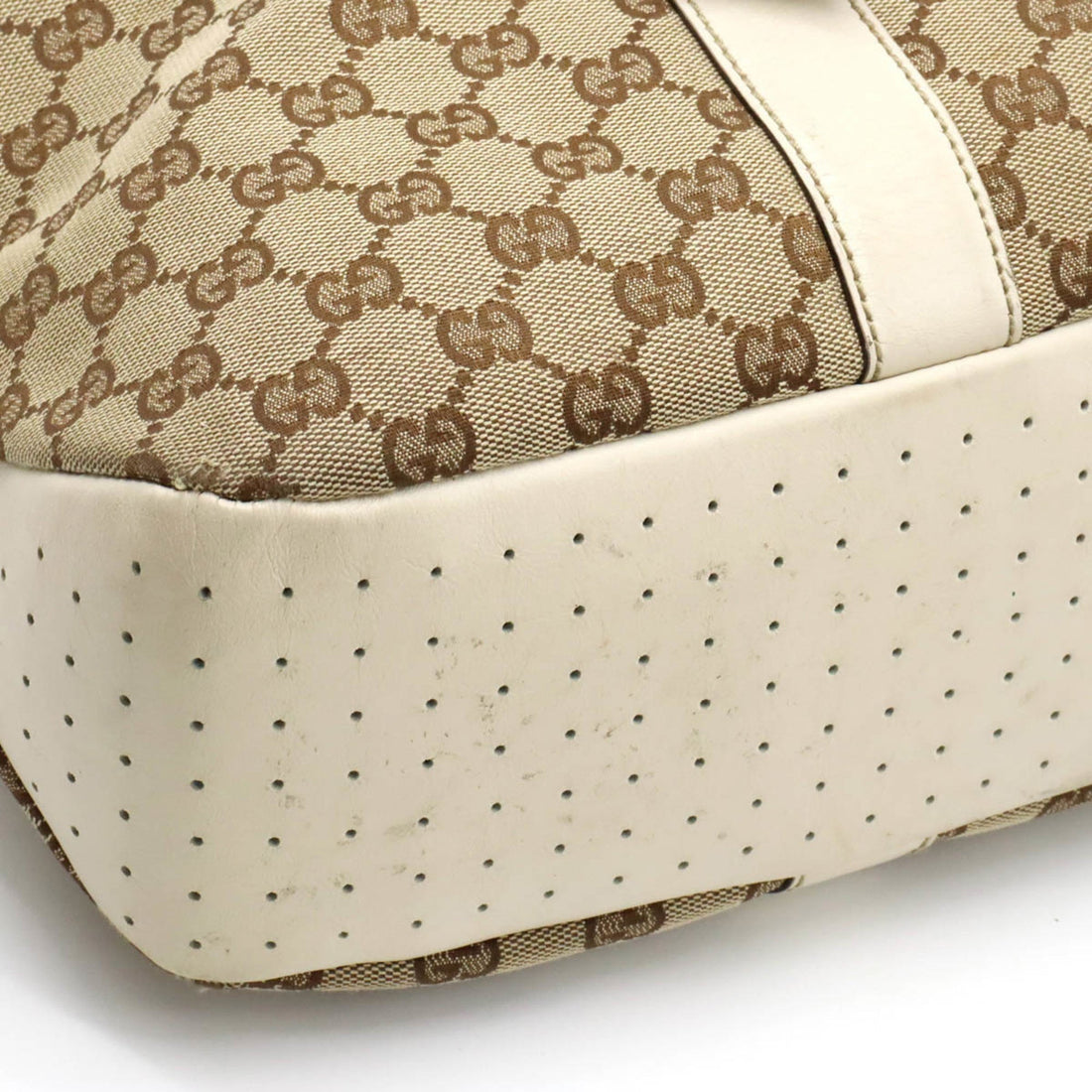 GUCCI VS Canvas Tote Bag Shoulder Leather Khaki Beige 153238