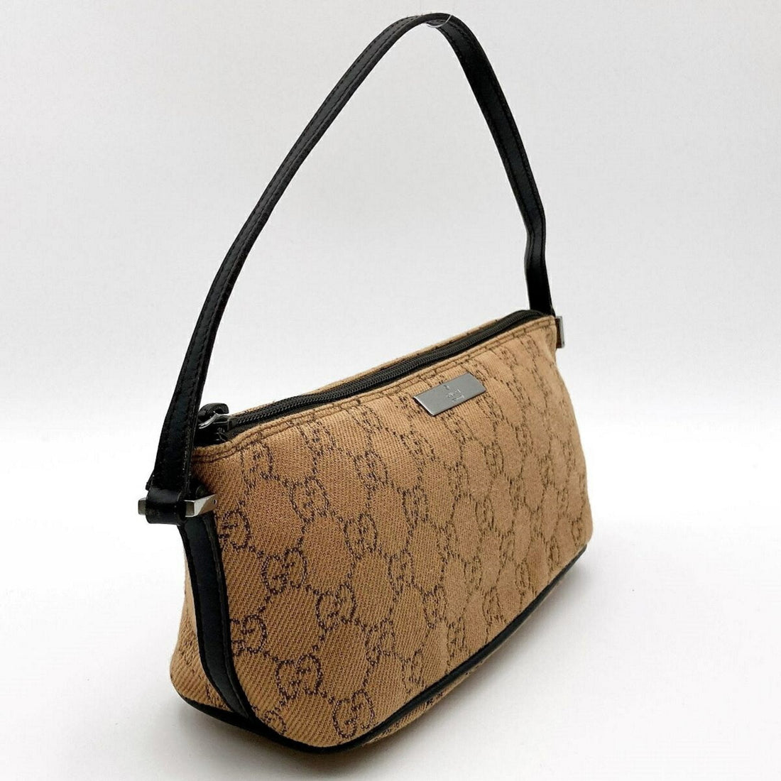 GUCCI 07198 Accessory Pouch Cosmetic Camel x Dark Brown VS Canvas Women's