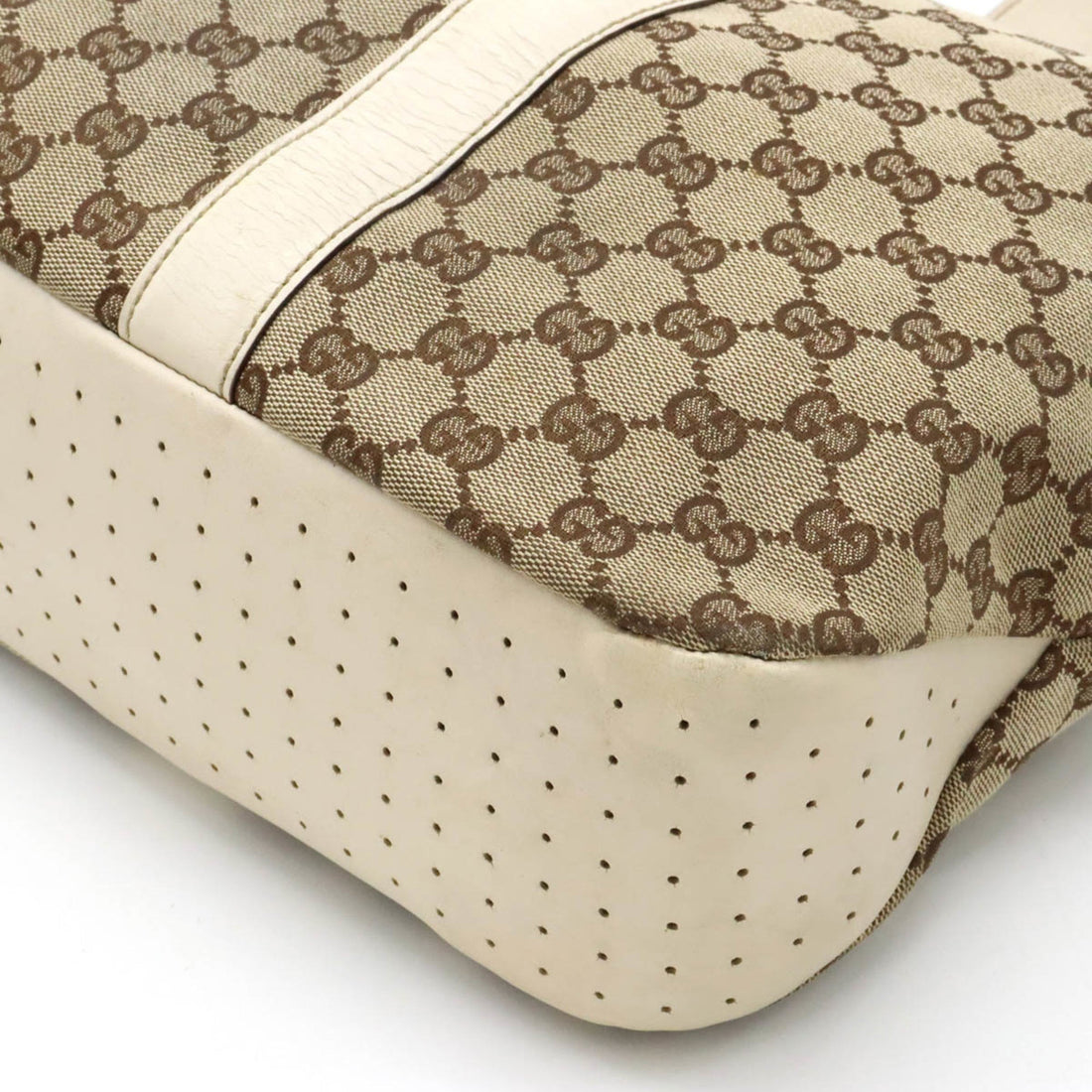 GUCCI VS Canvas Tote Bag Shoulder Leather Khaki Beige 153238