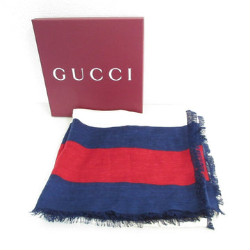 GUCCI GUCCY Sherry Line Large Stole Shawl Beige x Navy Red Women's