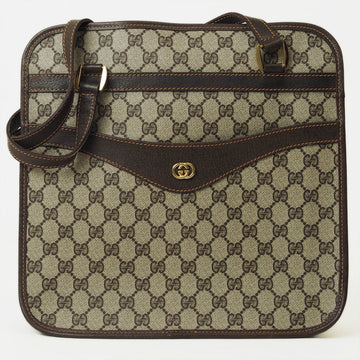Gucci Old VS Plus Handbag Tote Bag Beige Brown Women's PVC Leather Crest Engraved GUCCI