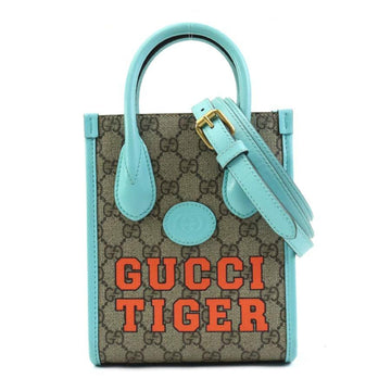 GUCCI Handbag Shoulder Bag VS Supreme Canvas Blue x Brown Women's 671623 90005g