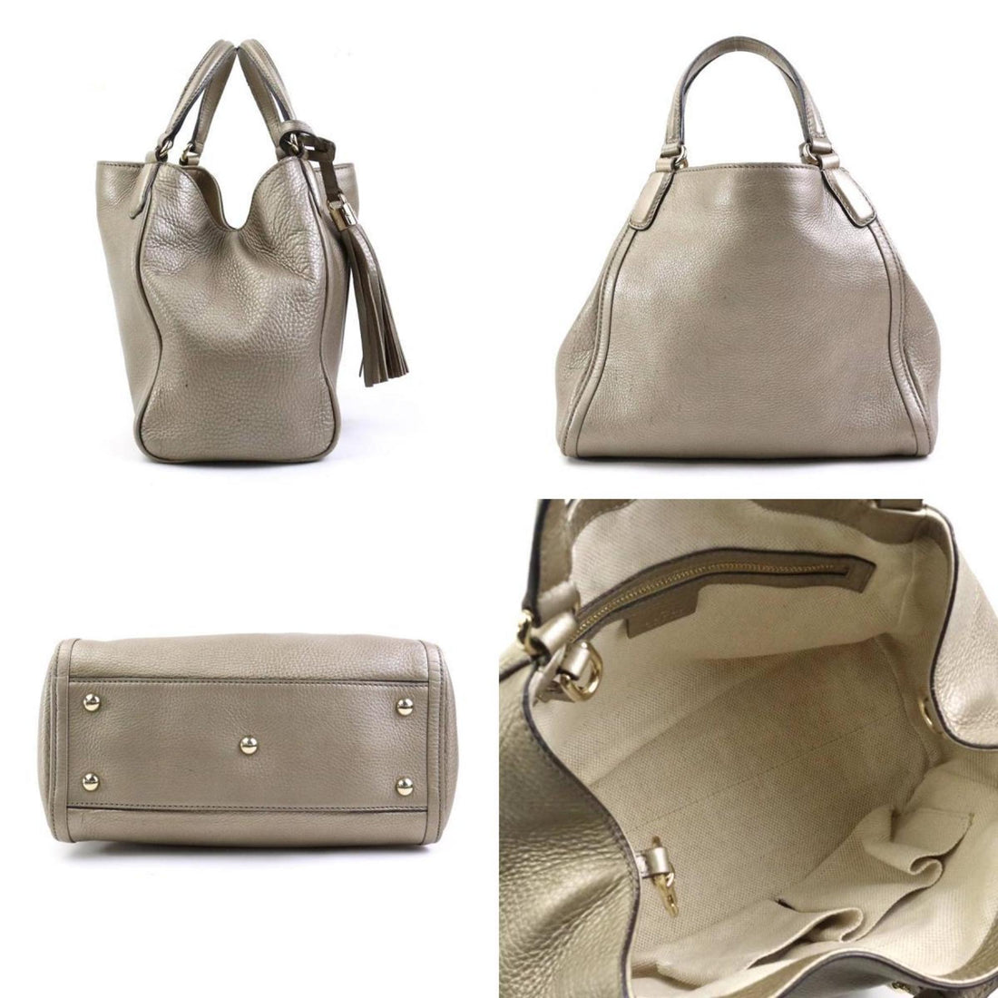 GUCCI Handbag Shoulder Bag Soho Leather Metallic Greige Gold Women's 336751 e59254a