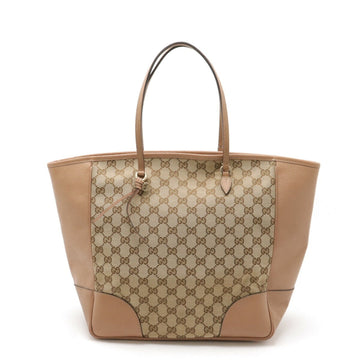 GUCCI VS Canvas Tote Bag Shoulder Leather Khaki Beige 323671