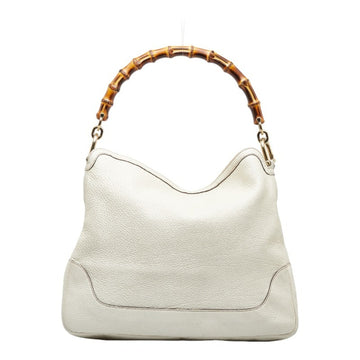GUCCI Bamboo VS Canvas Handbag Shoulder Bag 282315 White Leather Ladies