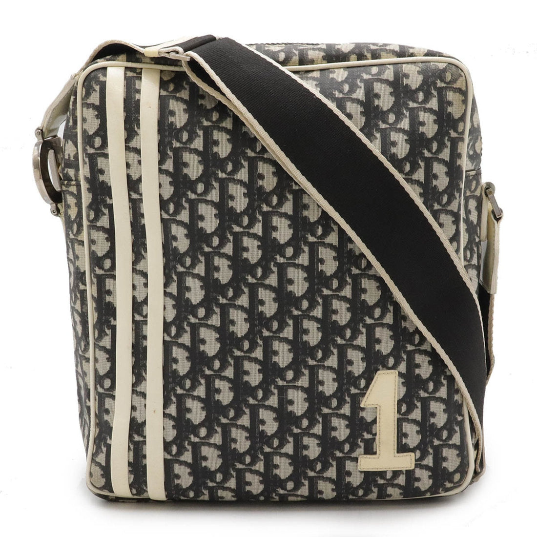 Christian Dior Trotter No.1 Shoulder Bag PVC Patent Leather Black Ivory Color